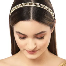 KARATCART Women Gold Plated Round Shape Kundan Hairband-35