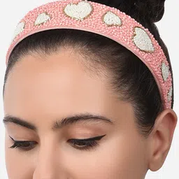 Zaveri Pearls Women Peach-Coloured & White Embellished Hairband-15