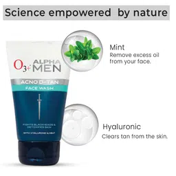 O3 + Alpha Men Acno D Tan Face Wash with Hyaluronic & Mint to Fight Blackhead - 50 ml image 2