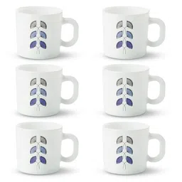 Larah by BOROSIL Set Of 6 White & Blue Printed Opalware Glossy Mugs image 2