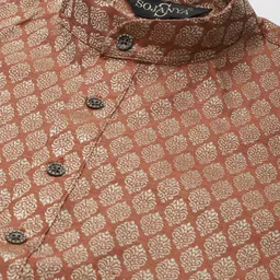 SOJANYA Men Rust Ethnic Motifs Kurta with Pyjamas & Nehru Jacket image 3