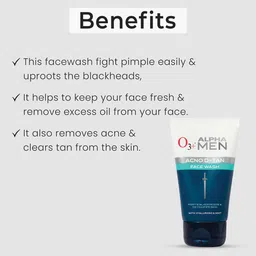 O3 + Alpha Men Acno D Tan Face Wash with Hyaluronic & Mint to Fight Blackhead - 50 ml image 4