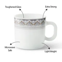 Larah by BOROSIL White & Grey Printed Opalware Glossy Set of Cups and Mugs image 4
