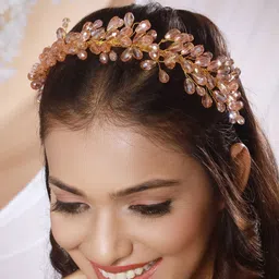DressBerry Embellished Pearl Studded Flower Tiara-image-9