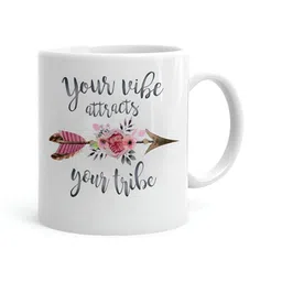 Khakee White & Black Printed Microwave Safe Ceramic Glossy Mug 325 ml-57
