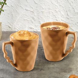 URBAN CHEF Mustard Yellow Set Of 2 Handcrafted Textured Ceramic Matte Mugs-23