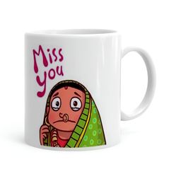 Khakee White & Green Printed Ceramic Glossy Mugs 325 ml-57
