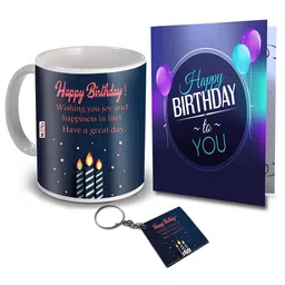 ME & YOU Blue & White Printed Ceramic Glossy Coffee Mug & Card & Keychain Home Gift Sets-image-80