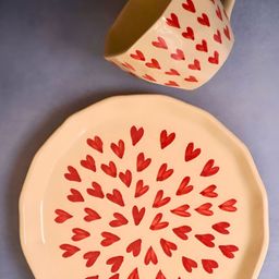 WEAVING HOMES Red & White 2 Pieces Printed Glossy Ceramic Cup With Plate-0
