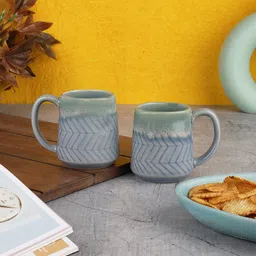 MIAH Decor Set Of 2 Grey & Green Hand Painted Textured Ceramic Glossy Mugs-26