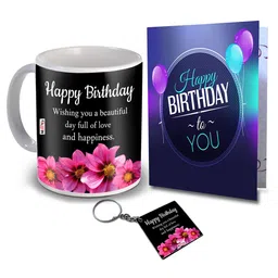 ME & YOU Black Ceramic Glossy Coffee Mug with Card & Keychain Happy Birthday Gift Set-image-42