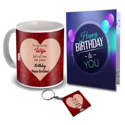 ME & YOU Maroon & Blue 3 Pieces Slogans Printed Ceramic Glossy Mug & Card with Keychain-image-58