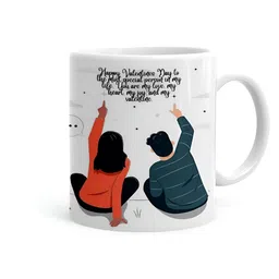 Khakee White & Orange Printed Ceramic Glossy Mug 325 ML-53