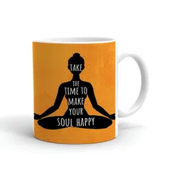 Khakee White & Orange Printed Ceramic Glossy Mug 325 ml-17