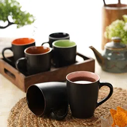 Aura Black & Pink 6 Pieces Ceramic Matte Mugs 300 ml-25