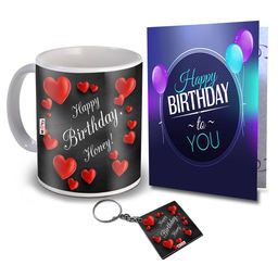 ME & YOU Black & Blue 3 Pieces Coffee Mug Birthday Greeting Card & Keychain Home Gift Set-image-88