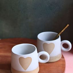 WEAVING HOMES White & Beige 2 Pieces Printed Matte Mugs-35