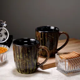 CDI Green & Black 2 Pieces Textured Ceramic Glossy Coffee Mugs - 350 ML Each-0