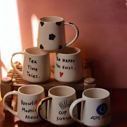 WEAVING HOMES White 6 Pieces Printed Microwave Safe Glossy Ceramic Mugs 250 ml Each-image-54