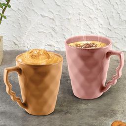 URBAN CHEF 2 Pieces Mustard Yellow & Pink Handcrafted Textured Ceramic Matte Mug-image-47