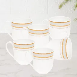 JCPL White & Yellow 6 Pcs Printed Ceramic Glossy Mugs 180 ml Each-4