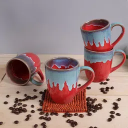 Homesake Red & Blue Set of 4 Handcrafted Printed Ceramic Glossy Mugs-13