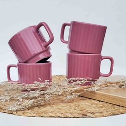 Folkstorys Rouge Pink 4 Pieces Textured Ceramic Glossy Mugs-57