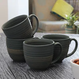 MIAH Decor Green 4 Pcs Textured Stoneware Glossy Mugs 300 ml Each-41