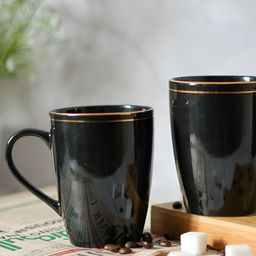 Femora Black 2 Pieces Ceramic Dishwasher Safe Glossy Mugs 360 ml Each-55