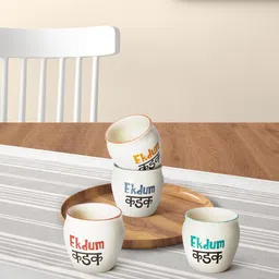 Living scapes by Pantaloons White & Red 4 Pieces Printed Stoneware Glossy Kulladhs-17