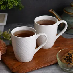 CDI White Checked Textured Bone China Glossy Mugs Set of Cups and Mugs-2
