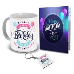 ME & YOU White & Blue 3 Pieces Printed Mug & Card with Keychain Home Gift Set-image-67