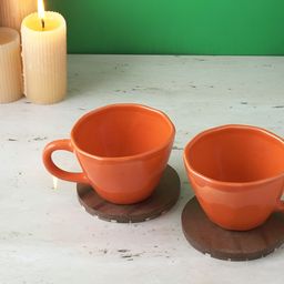 The Decor Mart Orange 2 Pieces Ceramic Glossy Cups 250ml Each-14