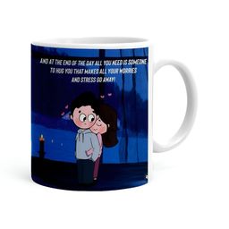 Khakee White & Blue Text or Slogans Printed Microwave Safe Ceramic Glossy Mug 325 ml-40