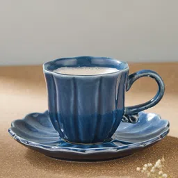Fabindia Blue & White 2 Pieces Textured Ceramic Matte Cup Saucer 150 ml-image-80