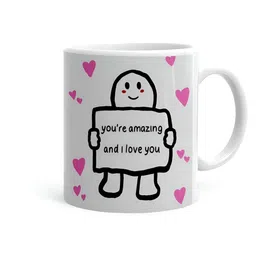 Khakee White & Black Printed Microwave Safe Ceramic Glossy Mug 325 ml-41