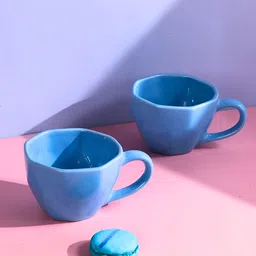 WEAVING HOMES Blue 2 Pieces Ceramic Glossy Mugs-13