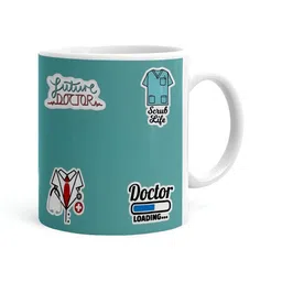 Khakee White & Blue Printed Ceramic Glossy Microwave Safe Mug 325ml-37