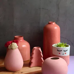 WEAVING HOMES Pink & White 6 Pieces Ceramic Vases-image-32