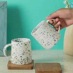 The Decor Mart Terrazzo White & Black 2 Pieces Textured Ceramic Matte Mugs - 300ml Each-19