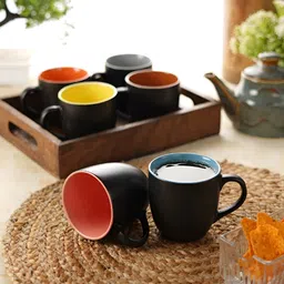 Aura Black & Red 6 Pieces Ceramic Glossy Mugs 200 ml-21