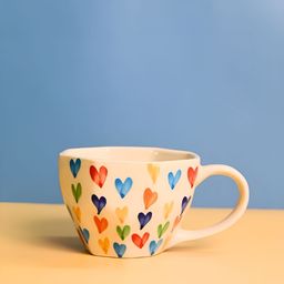 WEAVING HOMES Peach & Blue 2 Pieces Printed Ceramic Glossy Cups 200 ml Each-51