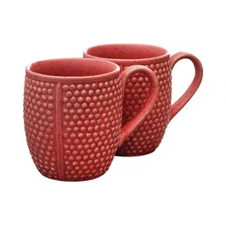 MIAH Decor Set Of 2 Pink Textured Ceramic Glossy Cups-32