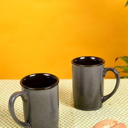 AAKRITI ART CREATIONS Grey Solid Ceramic Set of 2 Glossy Mugs-35