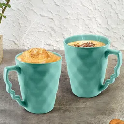 URBAN CHEF Set Of 2 Sea Green Handcrafted Textured Ceramic Matte Mugs-image-21