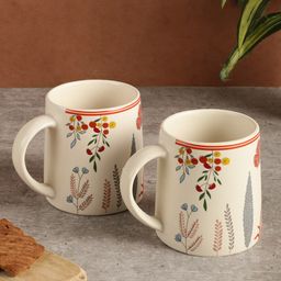 MIAH Decor White & Red 2 Pieces Floral Printed Ceramic Matte Mugs-300ml Each-13