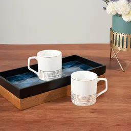 Living scapes by Pantaloons Gold-Toned & White 2 Pcs Printed Bone China Glossy Cups 200 ml-image-52