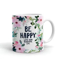 Khakee White & Black Floral Printed Ceramic Glossy Mug-22