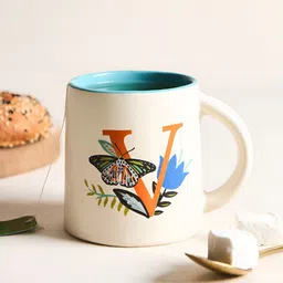 Chumbak Off White & Orange Printed Ceramic Glossy Mug 300 ml-28