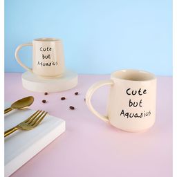 WEAVING HOMES Cream & Black 2 Pieces Printed Ceramic Glossy Mugs 250 ml Each-28